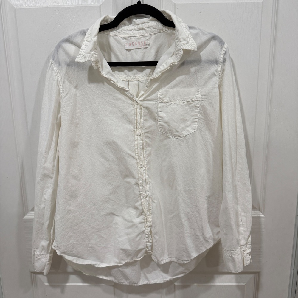 LACAUSA Uniform White Cotton Button Down Long Sleeve Shirt LA11482 Small